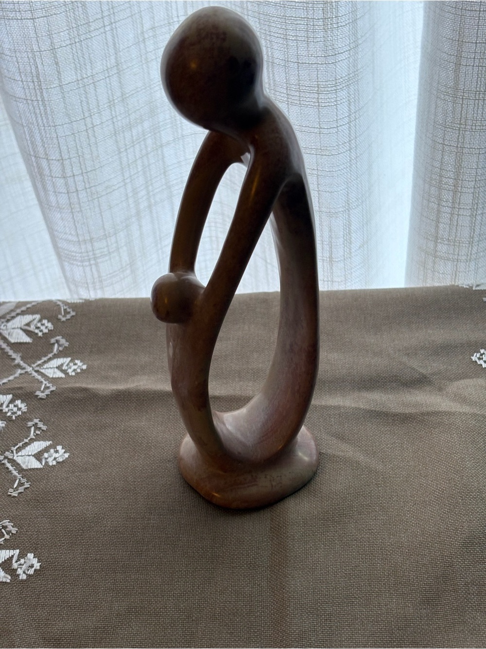 Abstract Wooden Family Sculpture - Brown